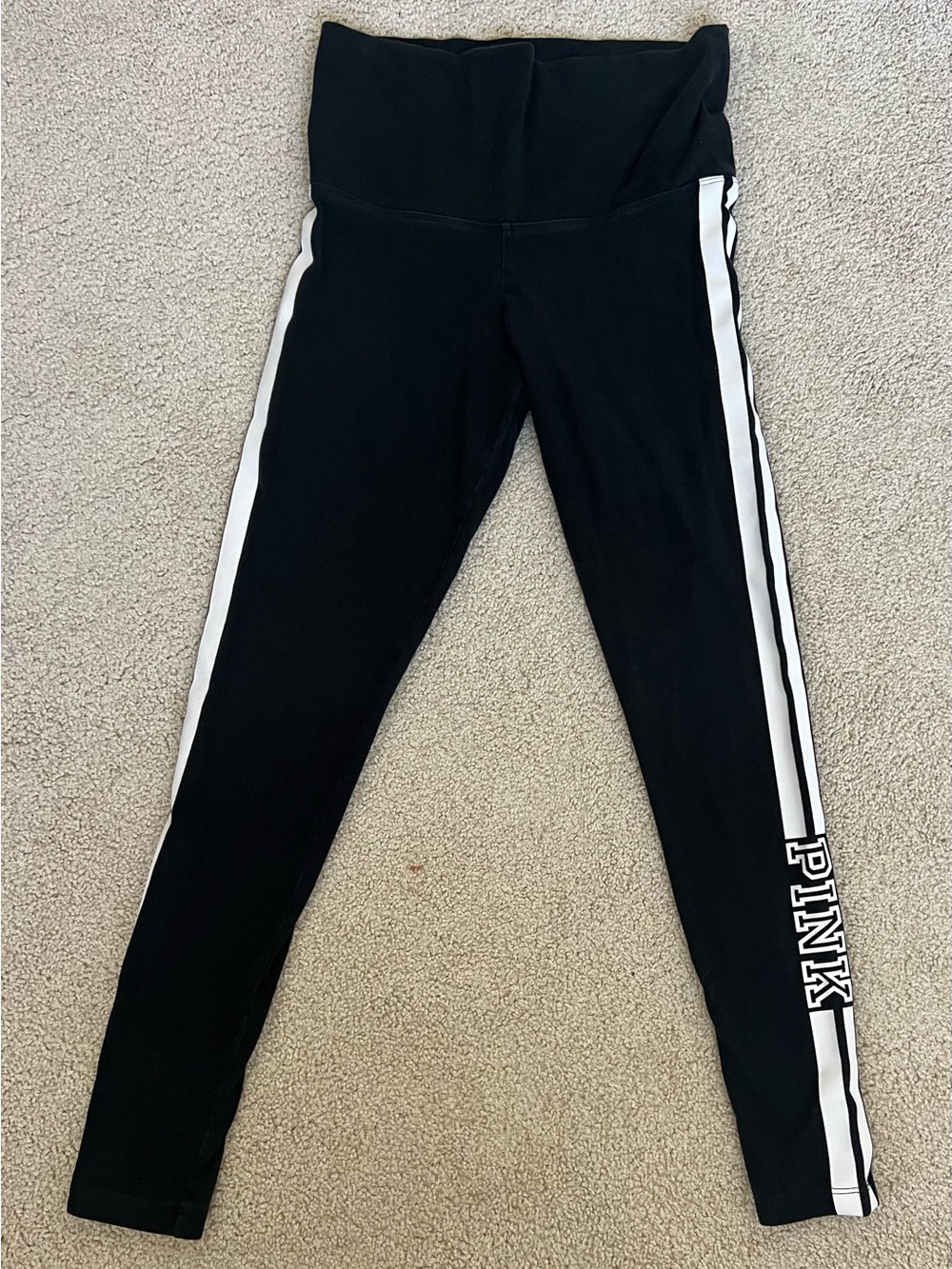Victoria Secret PINK Leggings Cotton Full Length Black White Stripe, Size Small - Picture 3 of 8